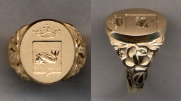 Ladies Gold Family Crest Solid Ring with Carved Shank by Heraldica Imports