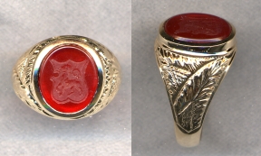 Ladies Stone Family Crest Ring with Carved Shank by Heraldica Imports
