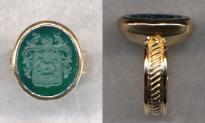 Ladies Stone Family Crest Ring with Carved Shank by Heraldica Imports