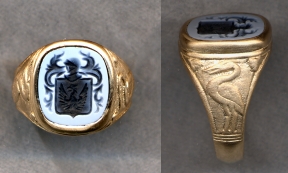 Mens Stone Family Crest Ring with Carved Shank by Heraldica Imports